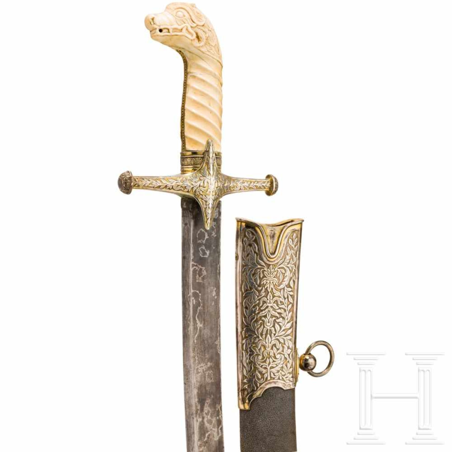 A splendid silver Damascus sabre for a high-ranking officer, 1st quarter of the 19th centuryThe - Bild 4 aus 7