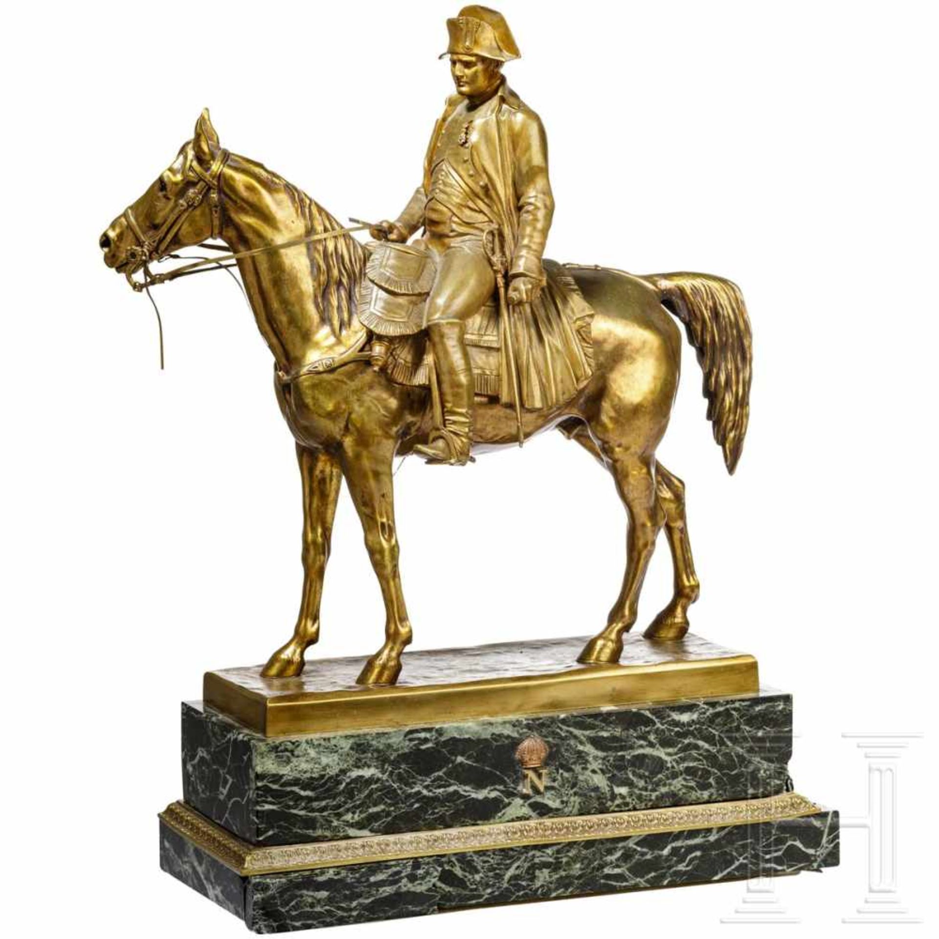 Louis Marie Moris (1818-83) - Napoleon I Bonaparte on horsebackHeavy bronze figure, the
