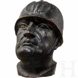 Benito Mussolini - a portrait bust of cast ironEisen, geschwärzt, Hohlguss, im Nackenbereich die