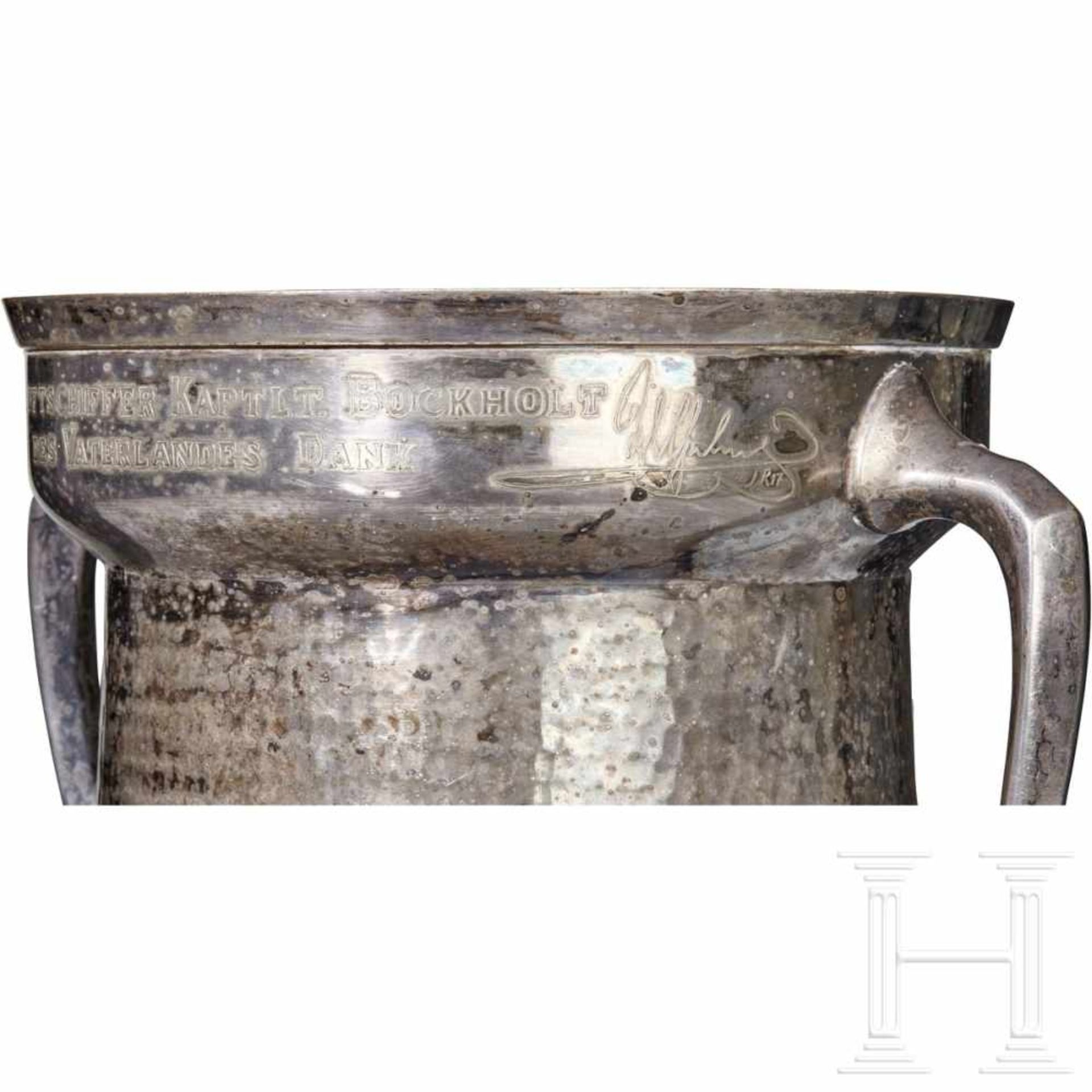 Wilhelm II - a Presentation Trophy CupLarge silver plated trophy cup with two handles, engraved " - Bild 4 aus 5