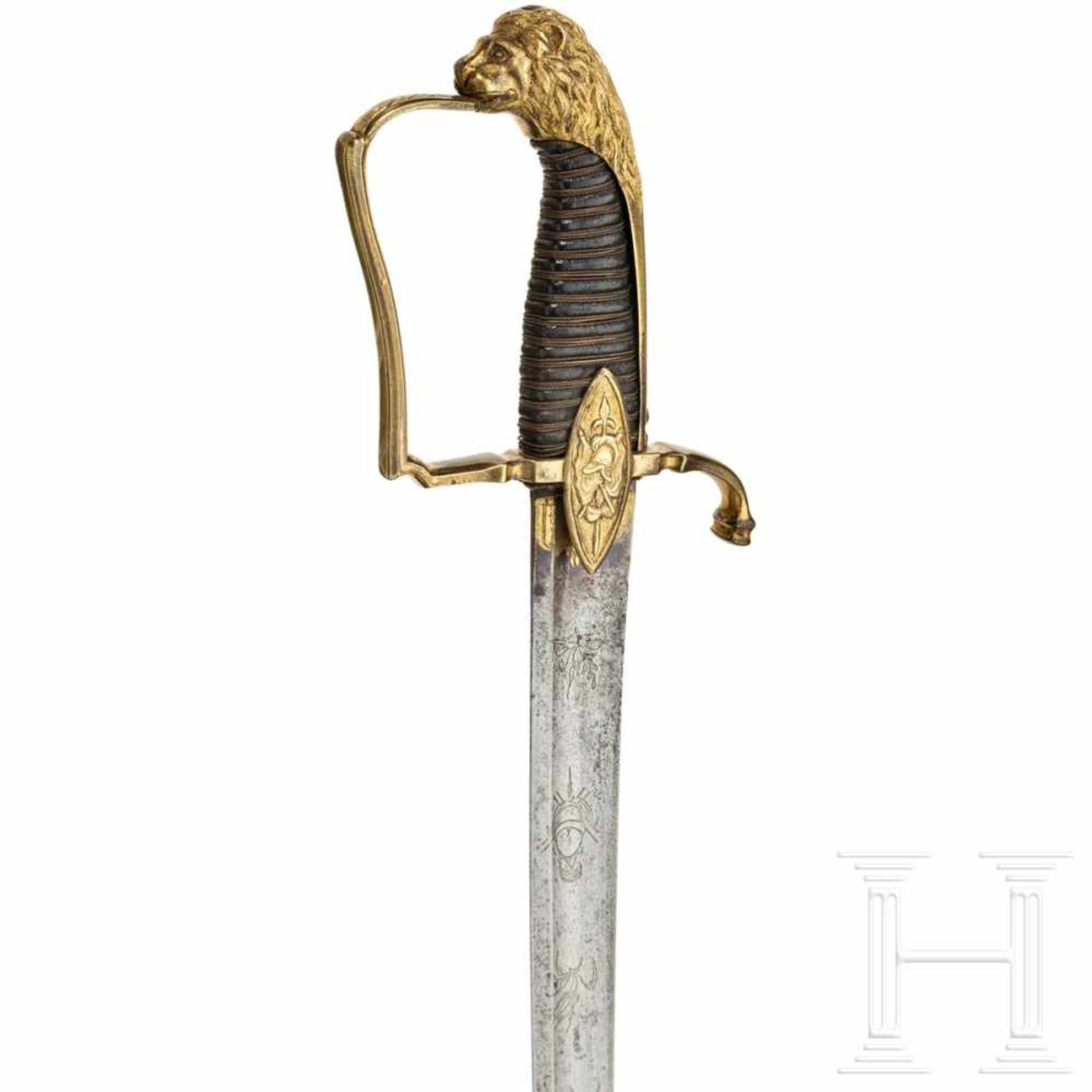 A German lion's head sabre for cavalry officers, circa 1820Leicht gekrümmte, gekehlte Klinge mit - Bild 4 aus 4