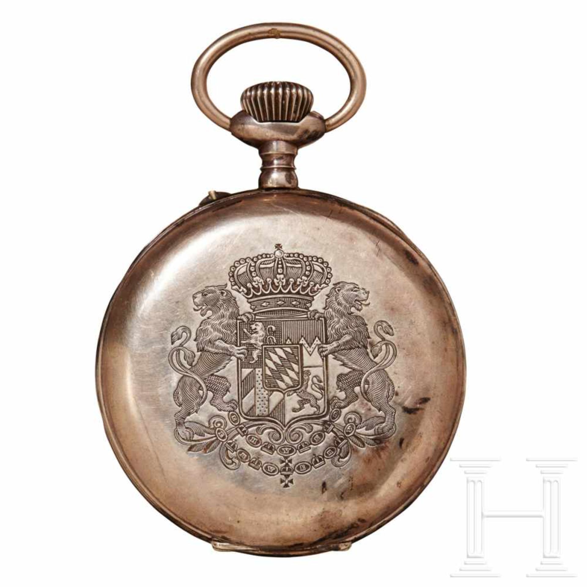 A Bavarian Pocket WatchLarge, silver pocket watch with engraved Royal Bavarian Coat of Arms. A watch