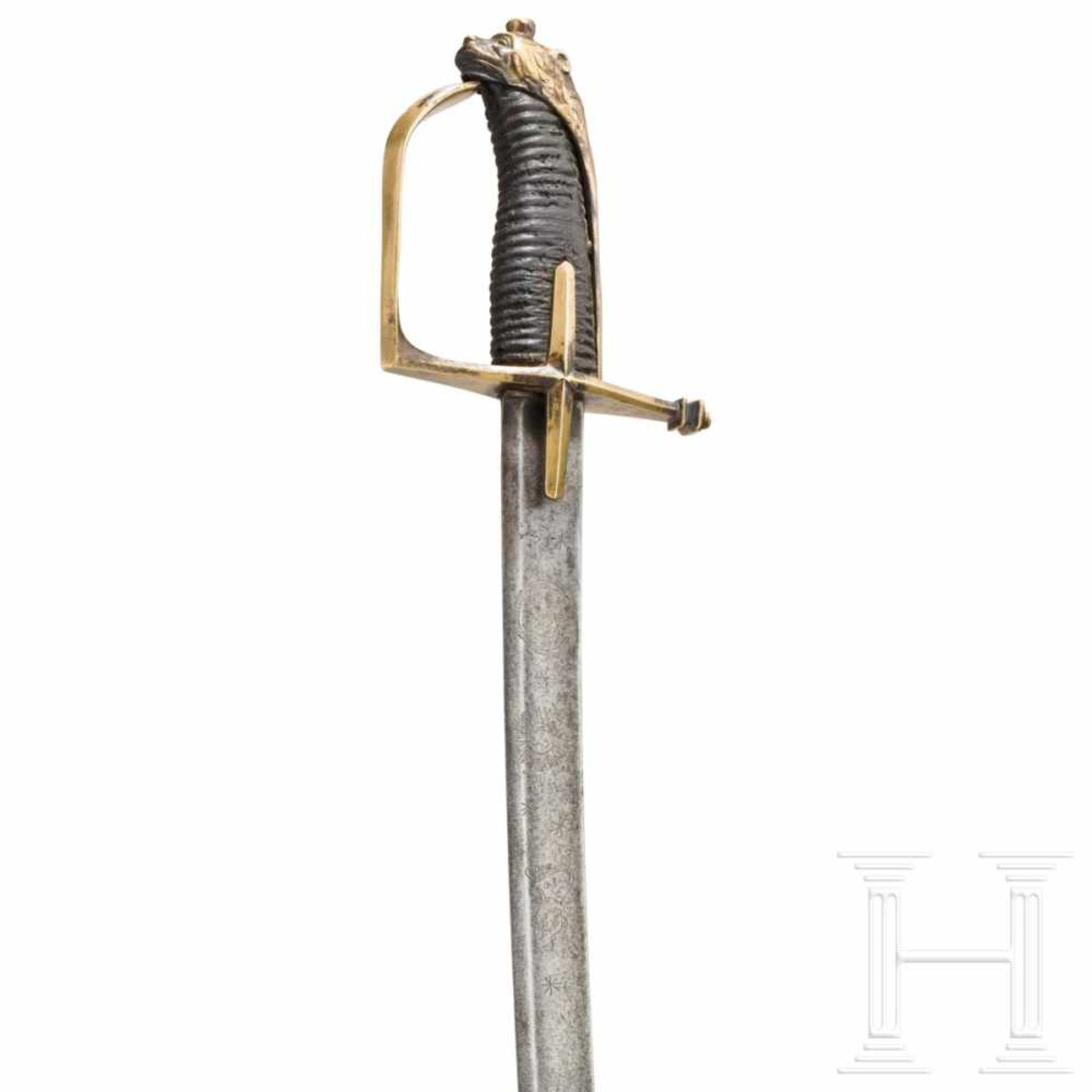 A lion's head sabre for officers, circa 1770Gekehlte Rückenklinge mit zweischneidiger Spitze. Im - Bild 3 aus 4