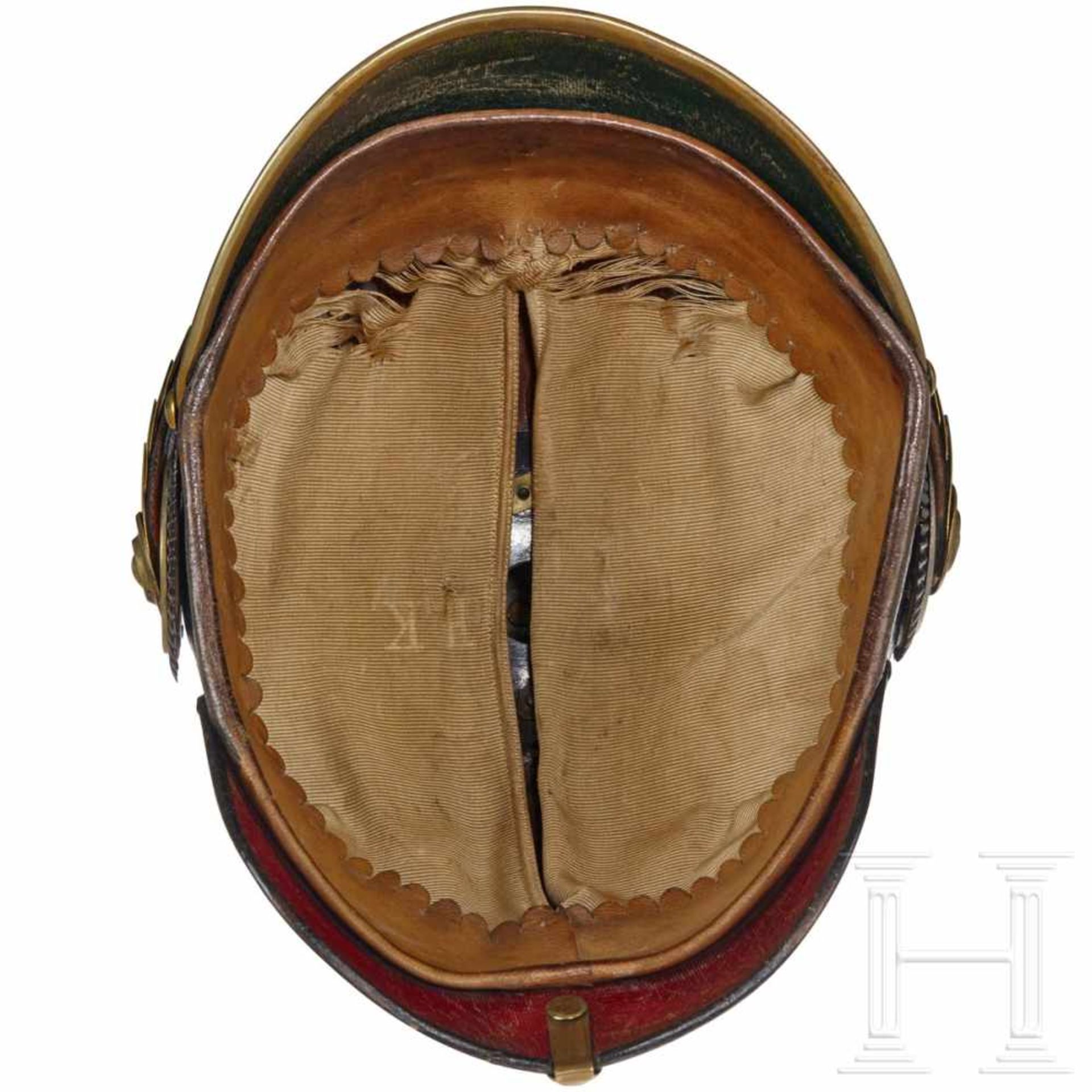 A Prussian Spiked Helmet for Officers of the InfantryBlack leather: body, front visor with green - Bild 7 aus 8