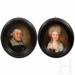 Portraits of the Prussian general von Dalwig and his wife, circa 1780Öl auf braun grundierter