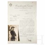 Benito Mussolini - handwritten signatureSchreiben mit Briefkopf des Kriegsministers aus dem Jahr