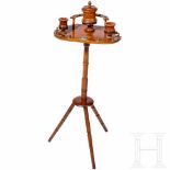 A smokers' table from a k. u. k. hunting lodgeLasiertes Holz mit Eisen-, Messing- und