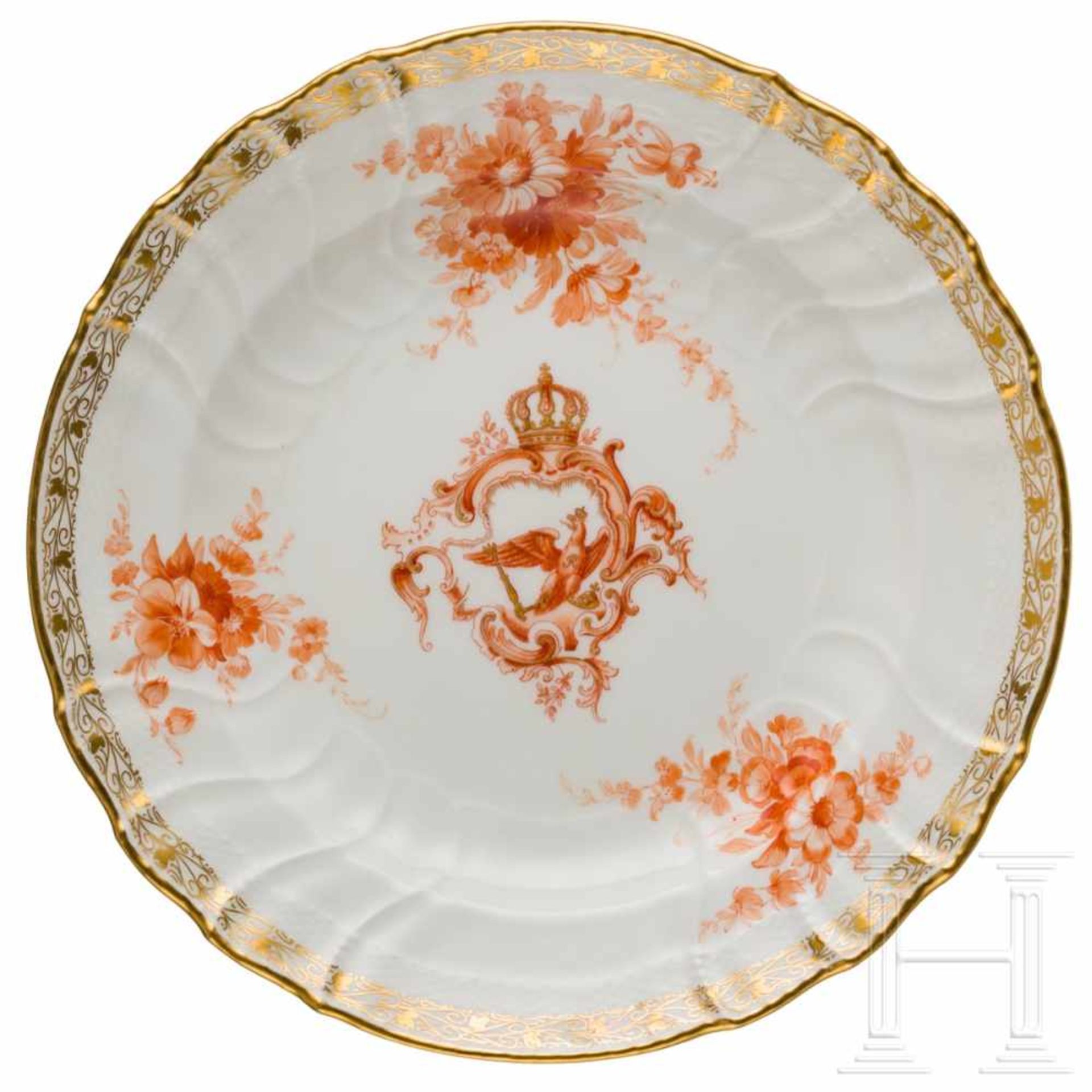 Kaiser Wilhelm II - a Neuozier KPM plate from the royal table serviceWeißes, glasiertes Porzellan