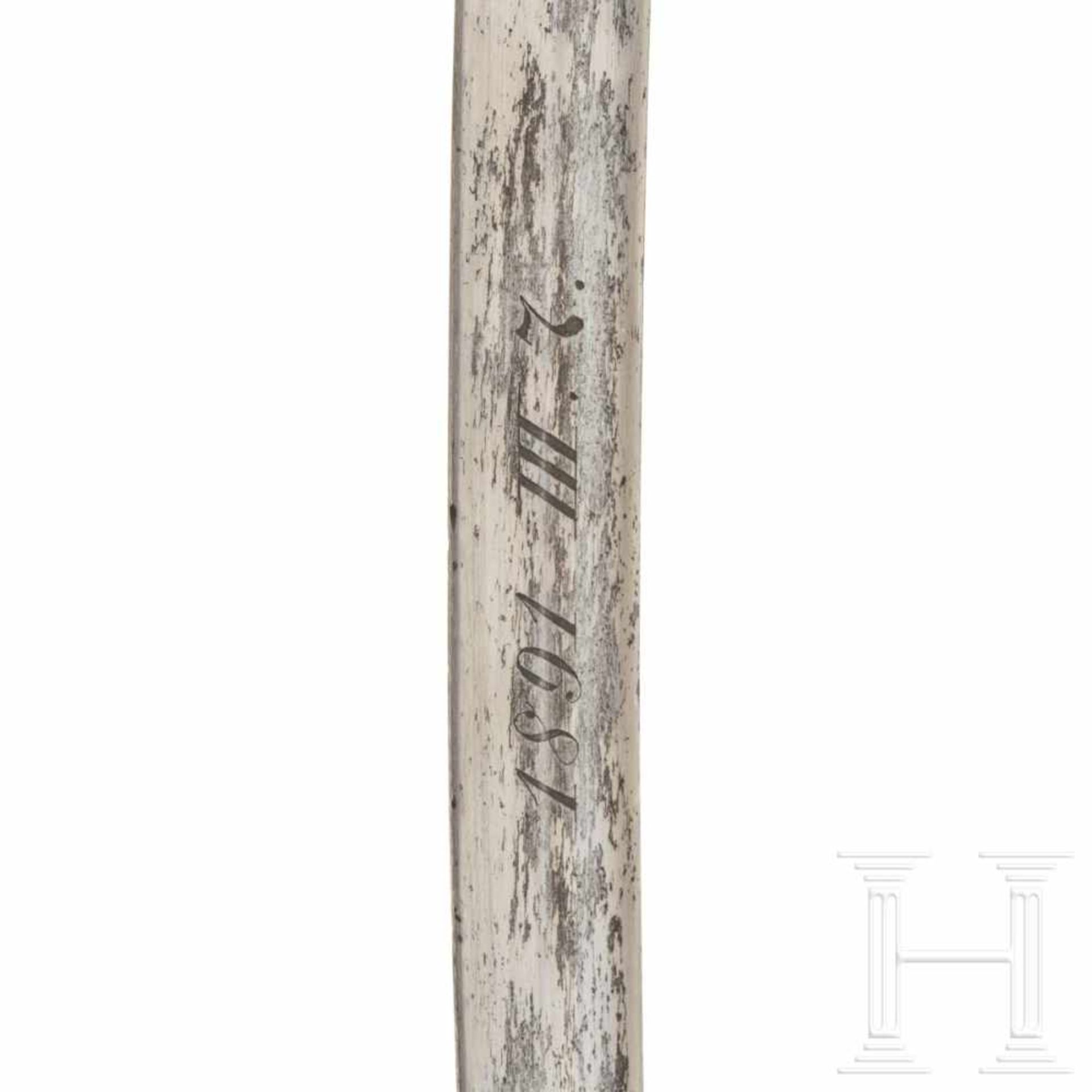 A sabre for cadets, dated 1891Elegant geschwungene, vernickelte Rückenklinge (berieben) mit - Bild 6 aus 6