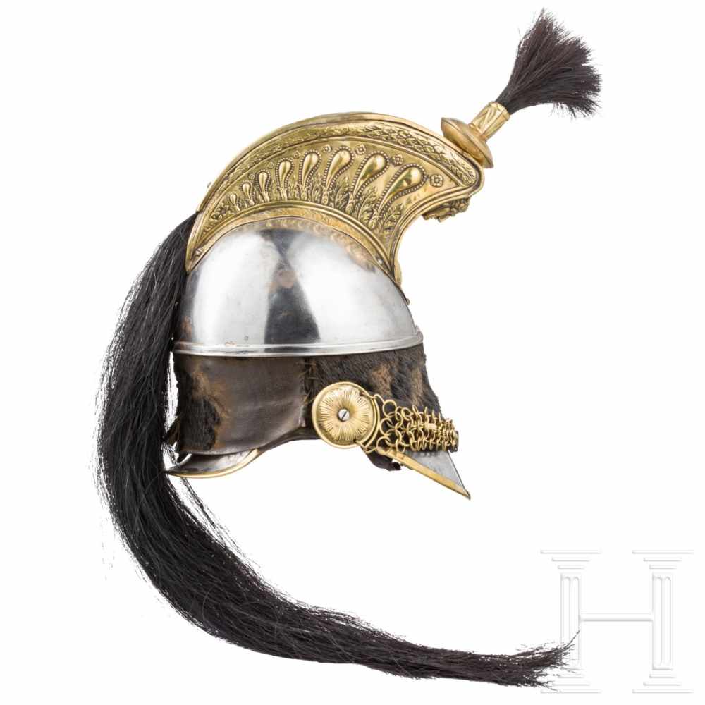 A helmet M 1845 for cuirassier troopersEiserne Glocke mit einem doppelten Zierrand, vom mit - Image 2 of 5