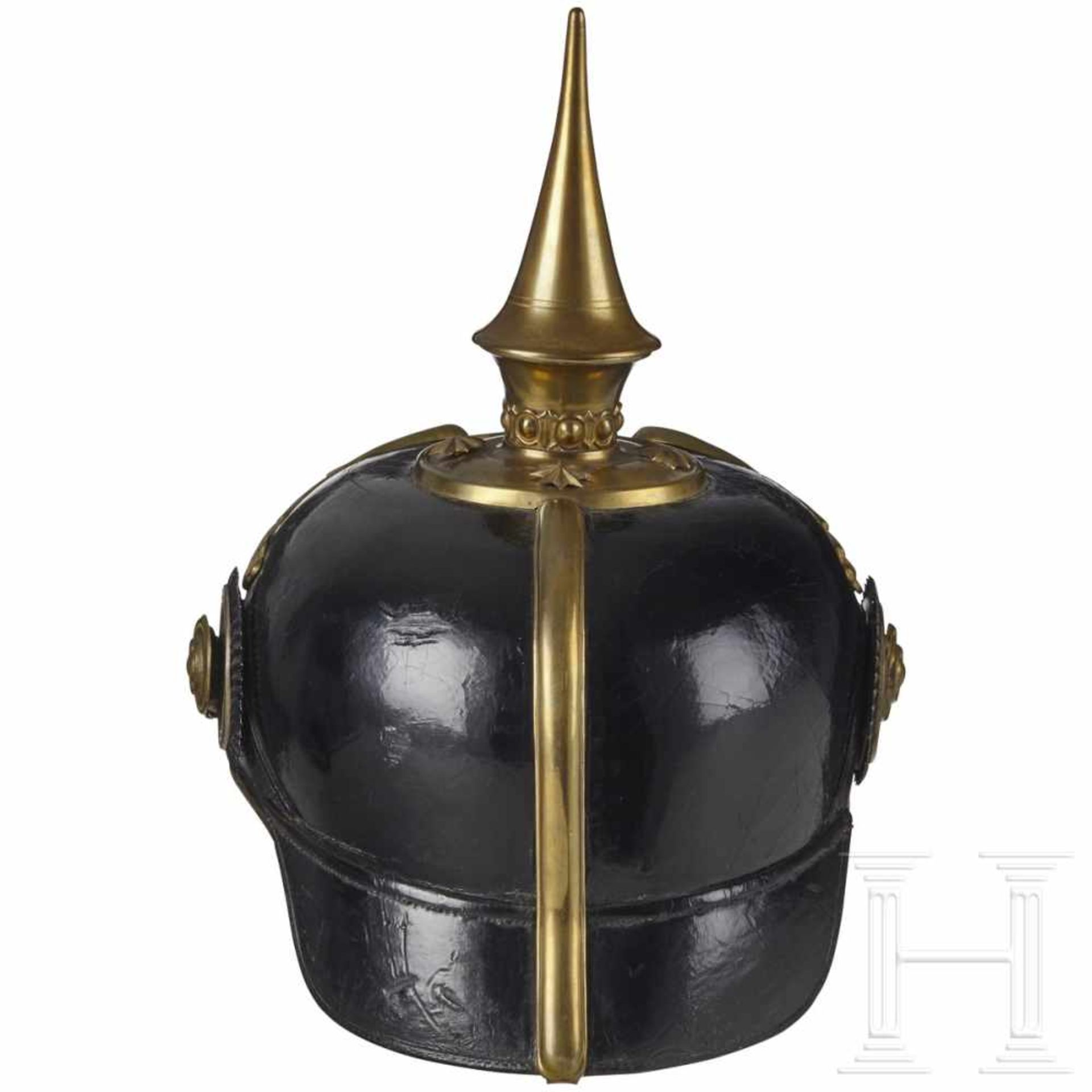 A Prussian Spiked Helmet for Officers of the InfantryBlack leather: body, front visor with green - Bild 5 aus 8