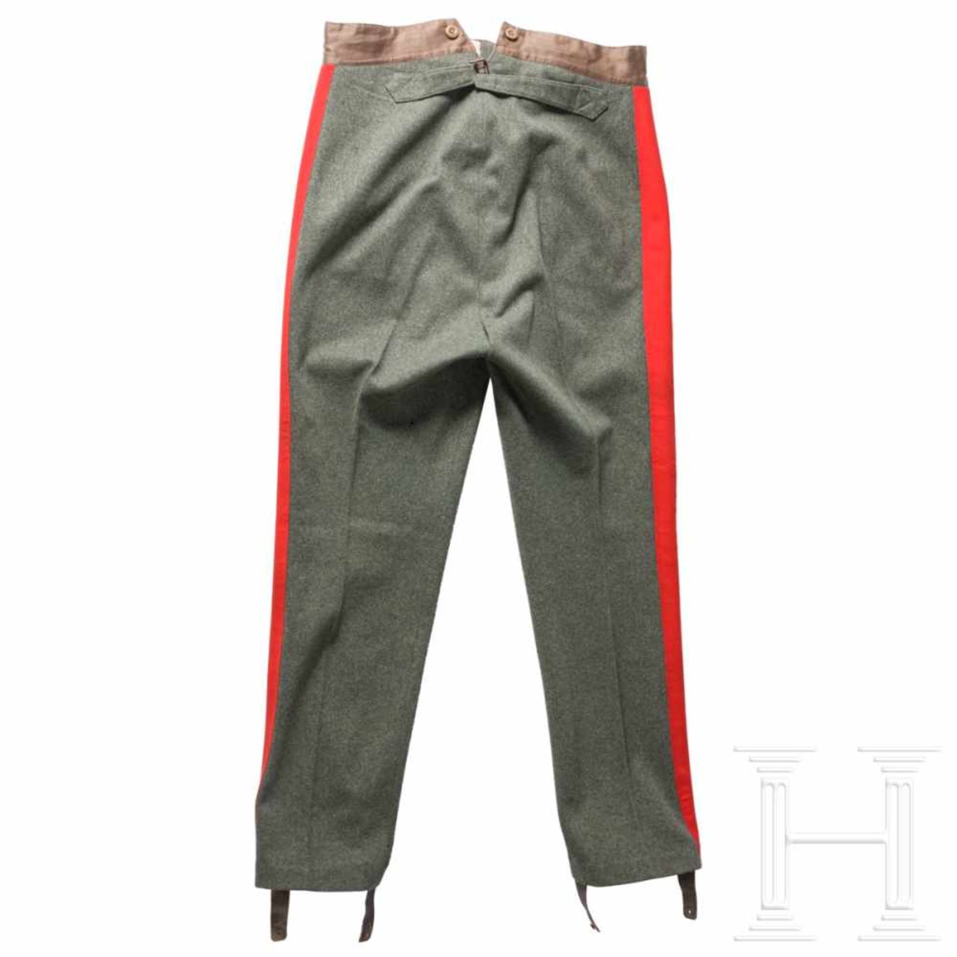 Trousers for a German generalFeldgraues Wolltuch, zwei schräge Seitentaschen, eine Uhrentasche, - Bild 2 aus 7