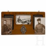 Lothar and Manfred von Richthofen - photo postcards with dedication, in a wooden frame with pilot´