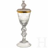 A courtly glass goblet with lid, Lauenstein, circa 1760Pokal aus geschliffenem klaren Glas mit