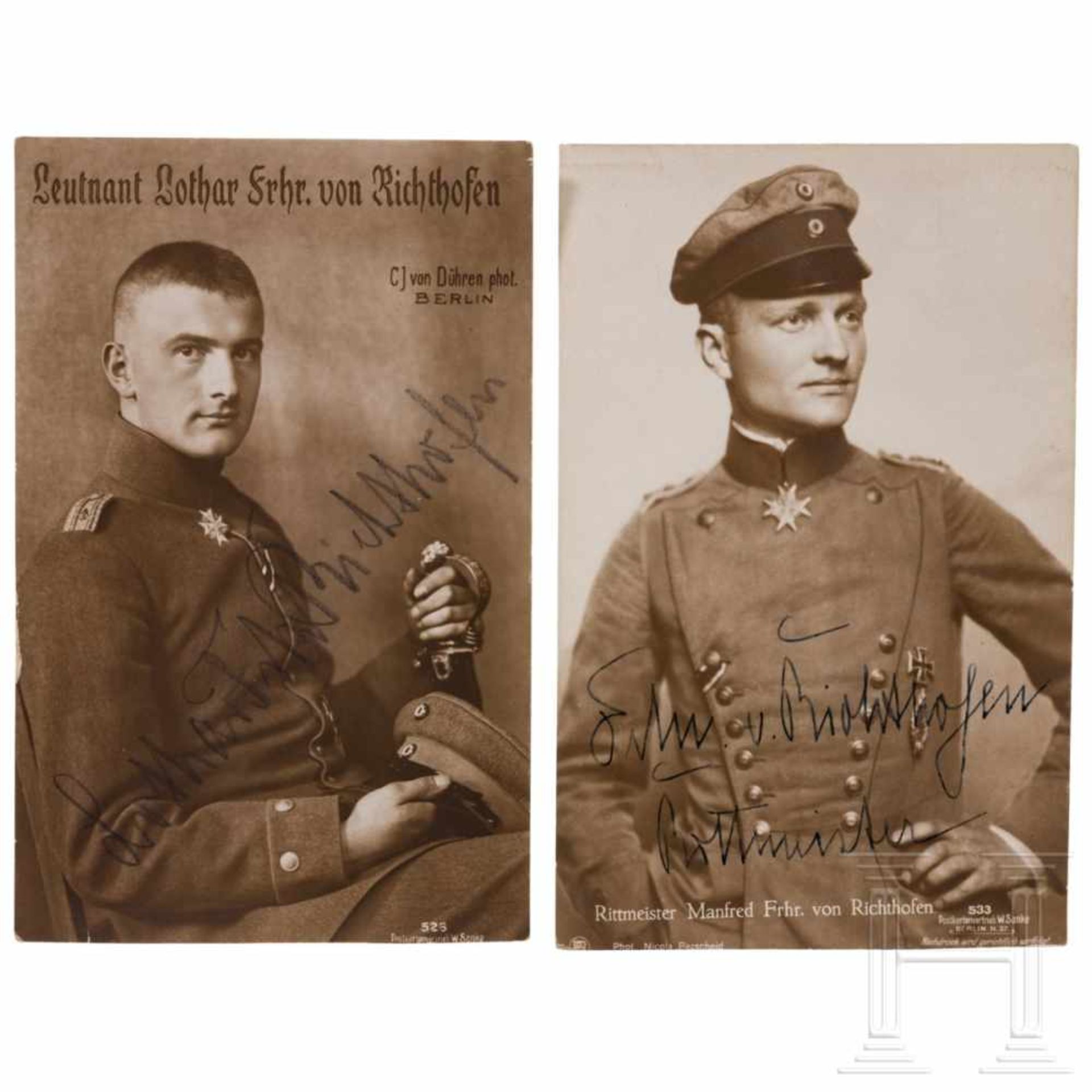 Lothar and Manfred von Richthofen - photo postcards with dedication, in a wooden frame with pilot´ - Bild 2 aus 2