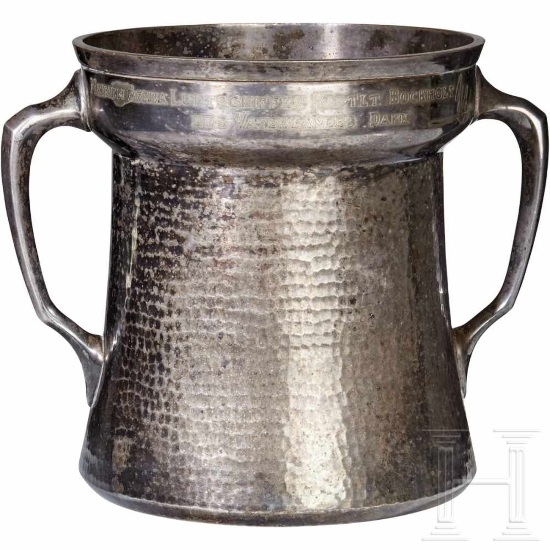 Wilhelm II - a Presentation Trophy CupLarge silver plated trophy cup with two handles, engraved " - Bild 3 aus 5