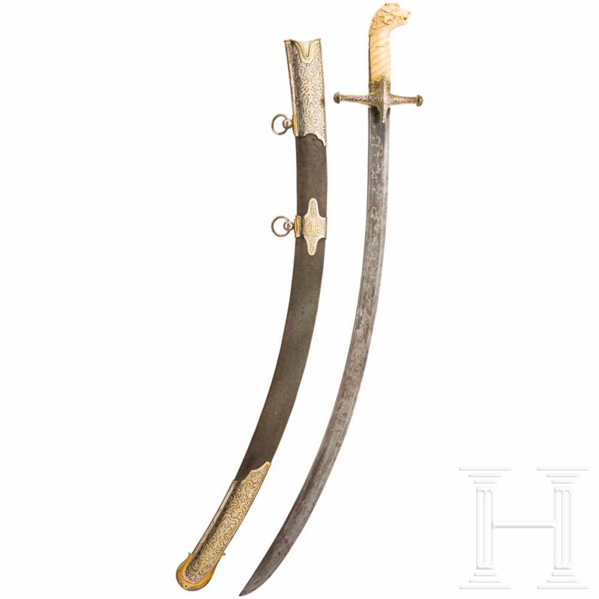 A splendid silver Damascus sabre for a high-ranking officer, 1st quarter of the 19th centuryThe - Bild 2 aus 7