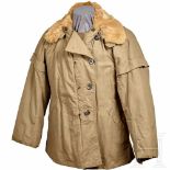 A Japanese Army JacketLight olive coloured cloth jacket with blonde colour fur collar, quilted