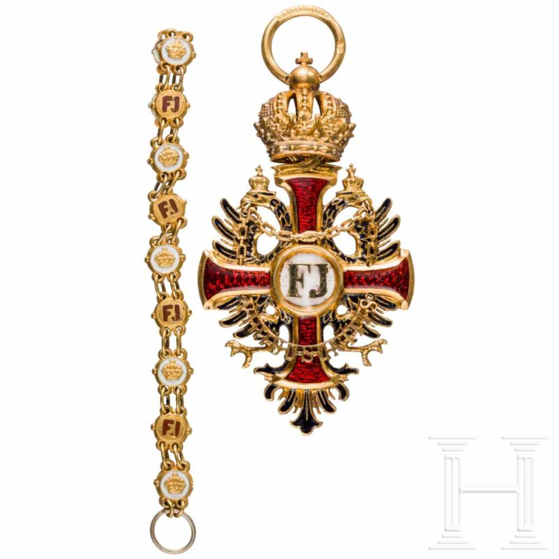 An Order of Franz JosephIn Gold gefertigtes Ritterkreuz des Herstellers Vincenz Mayer‘s Söhne (