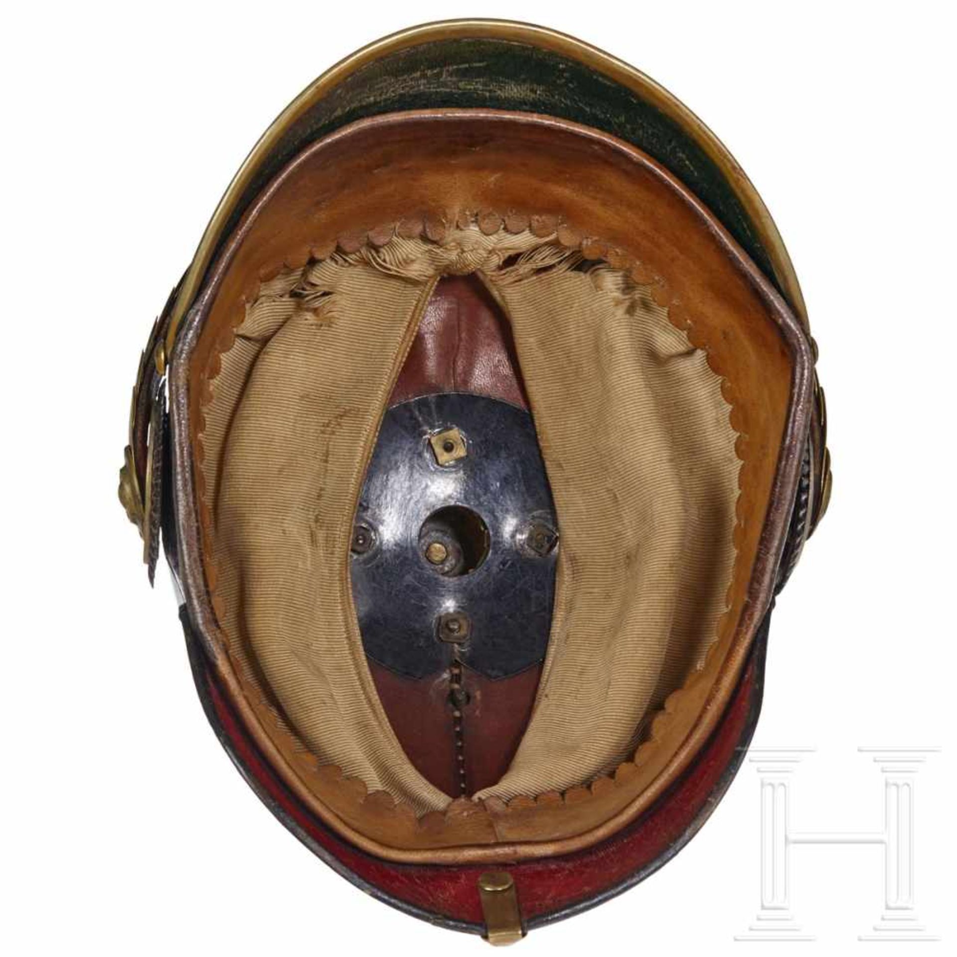 A Prussian Spiked Helmet for Officers of the InfantryBlack leather: body, front visor with green - Bild 3 aus 8