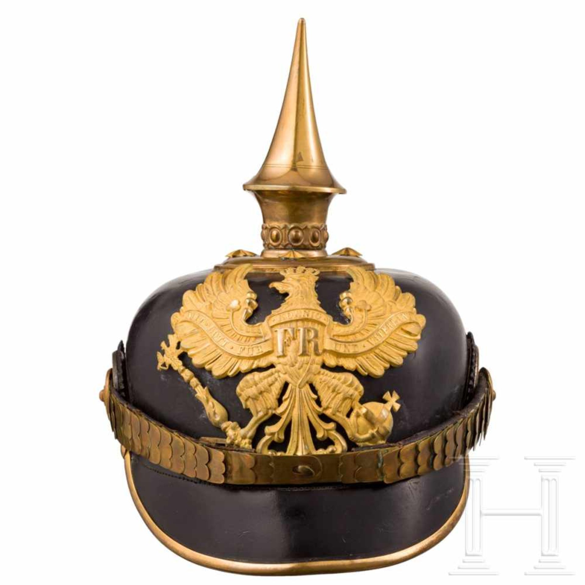 A helmet for officers of the line Regiments, with caseGlocke aus Leder, geschwärzt, aufgesetztes - Bild 5 aus 8