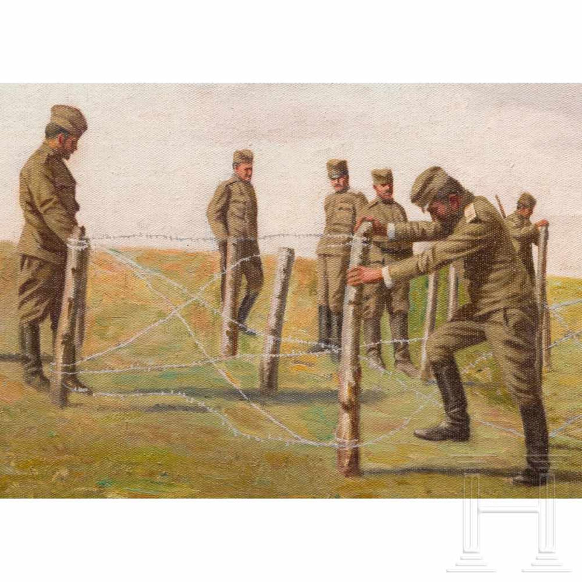 Two military oil paintings, 20th centuryÖl auf Leinwand, unsigniert, zwei verwundete Infanteristen - Bild 4 aus 4