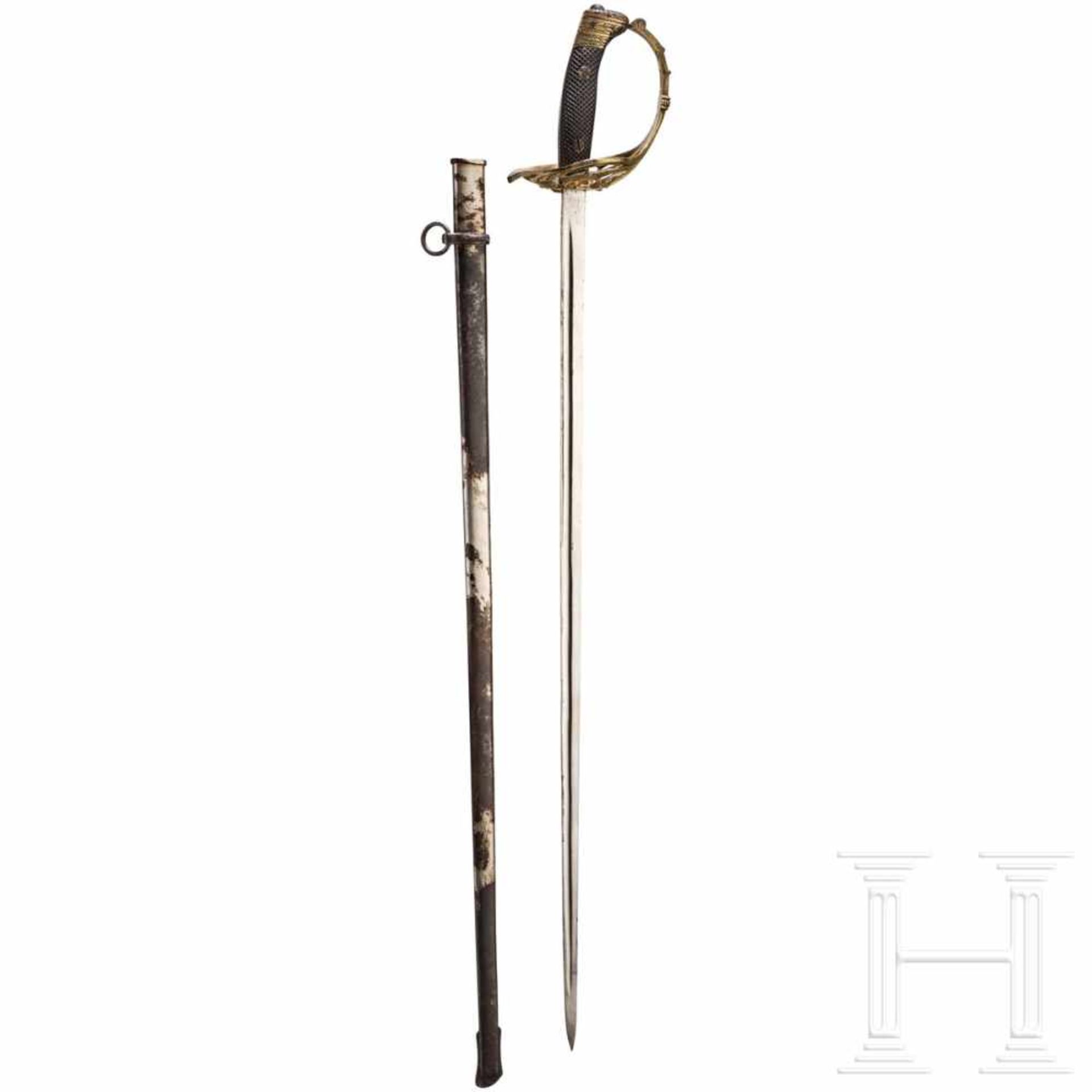 A sword for artillery officers, c. 1900Gerade, vernickelte Rückenklinge (etwas fleckig), auf dem - Bild 2 aus 3