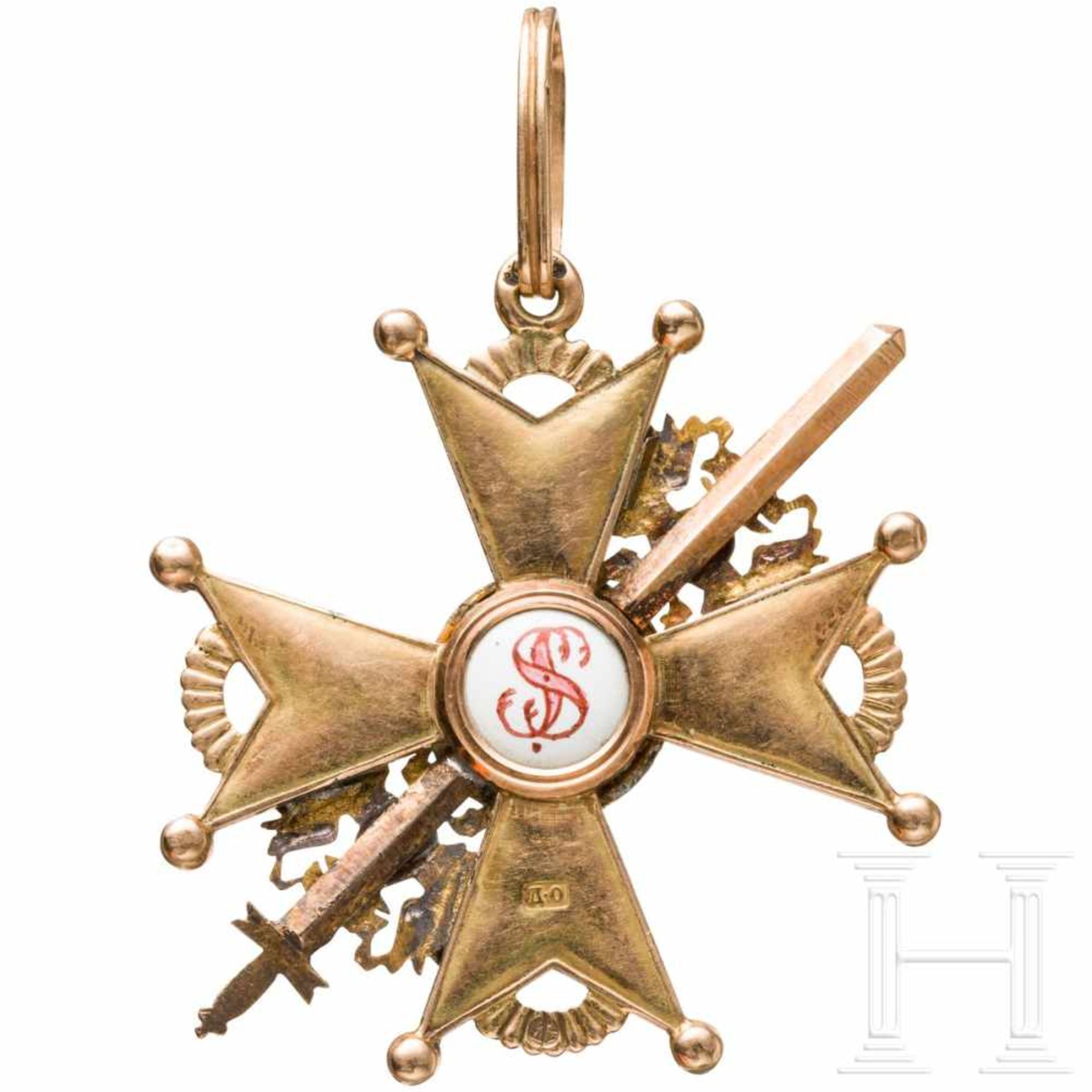 Order of Saint Stanislaus, a cross 3rd class with swords, Russia, circa 1910In Gold und Emaille. Auf - Bild 2 aus 2