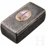 A silver niello box with painted miniature cartouche of the Alexander column in St. Petersburg,