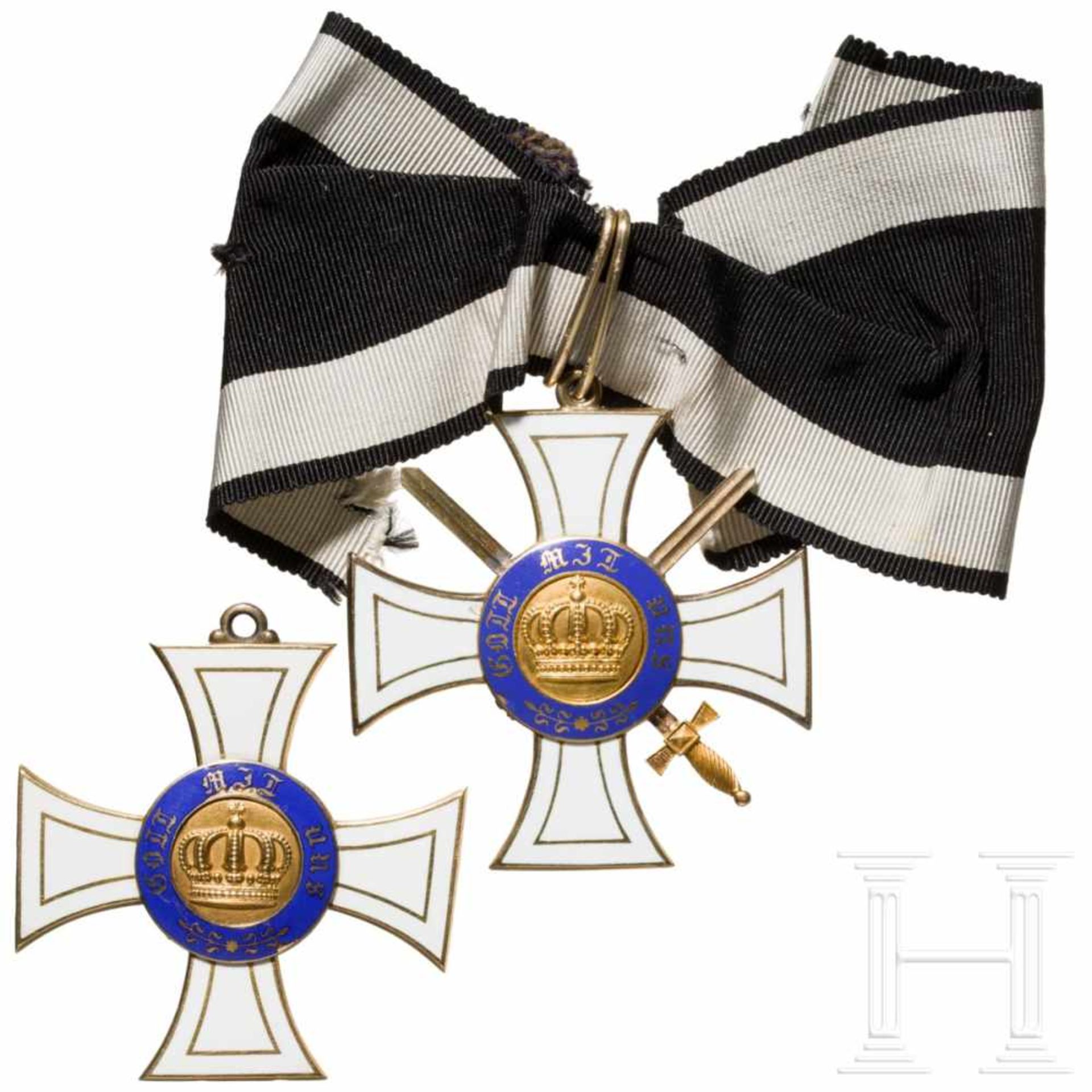 Two Orders of the Crown 2nd class, one with swordsKreuz 2. Klasse mit Schwertern, Silber