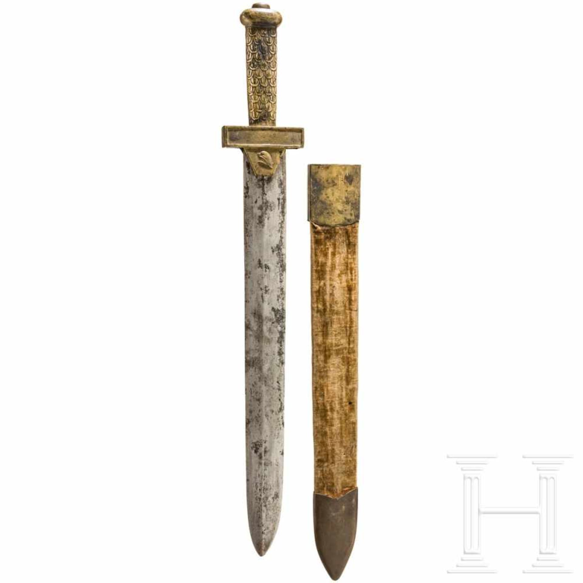 A short sword of the revolution period, late 18th centuryBreite, zweischneidige Klinge (fleckig) mit