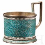 An enamelled silver tea glass holder, Gustav Klingert, Moscow, 1892Silber und Silberfiligran,