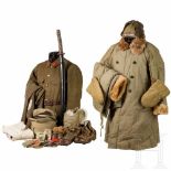 A uniform and equipment ensemble of an Army NCO, World War IIWintermütze aus khakifarbenem Tuch,