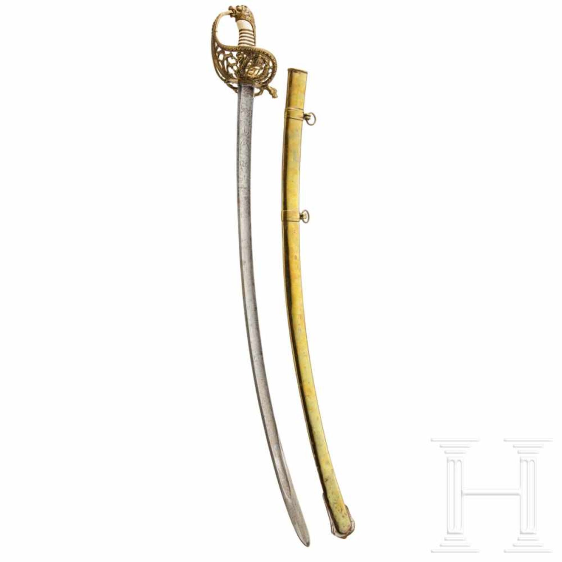 A navy-style sabre for officers, 19th centuryKräftige, leicht gekrümmte Klinge mit beidseitiger