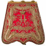 A finely embroidered sabretache for hussar officers, circa 1900Cover of red velvet, gold braid, very