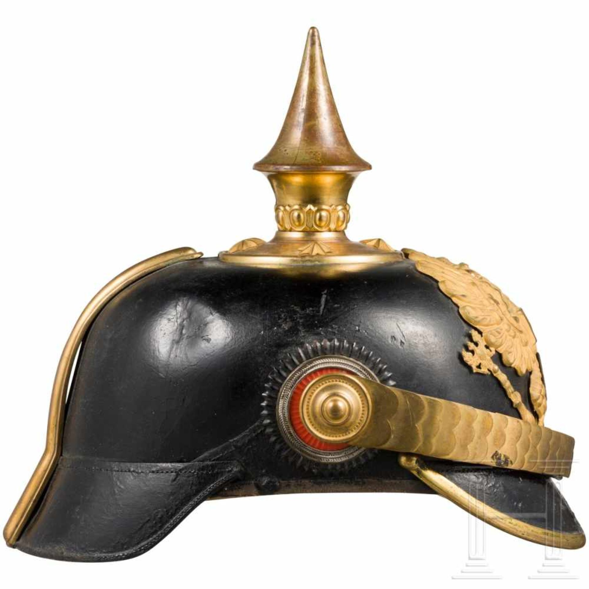 A helmet M 1891 for reserve officers of the line infantrySchwarz gelackte Lederglocke mit rundem - Bild 2 aus 3