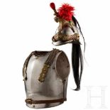 A helmet M 1874 and a cuirass M 1825 for cuirassier troopersEiserne Glocke mit Vorder- und