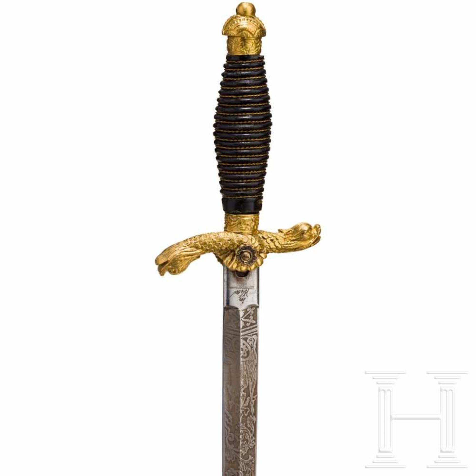 A dagger for officers of the k.u.k. NavyReplik. Schlanke rautenförmige Stichklinge, beidseitig reich - Bild 3 aus 3