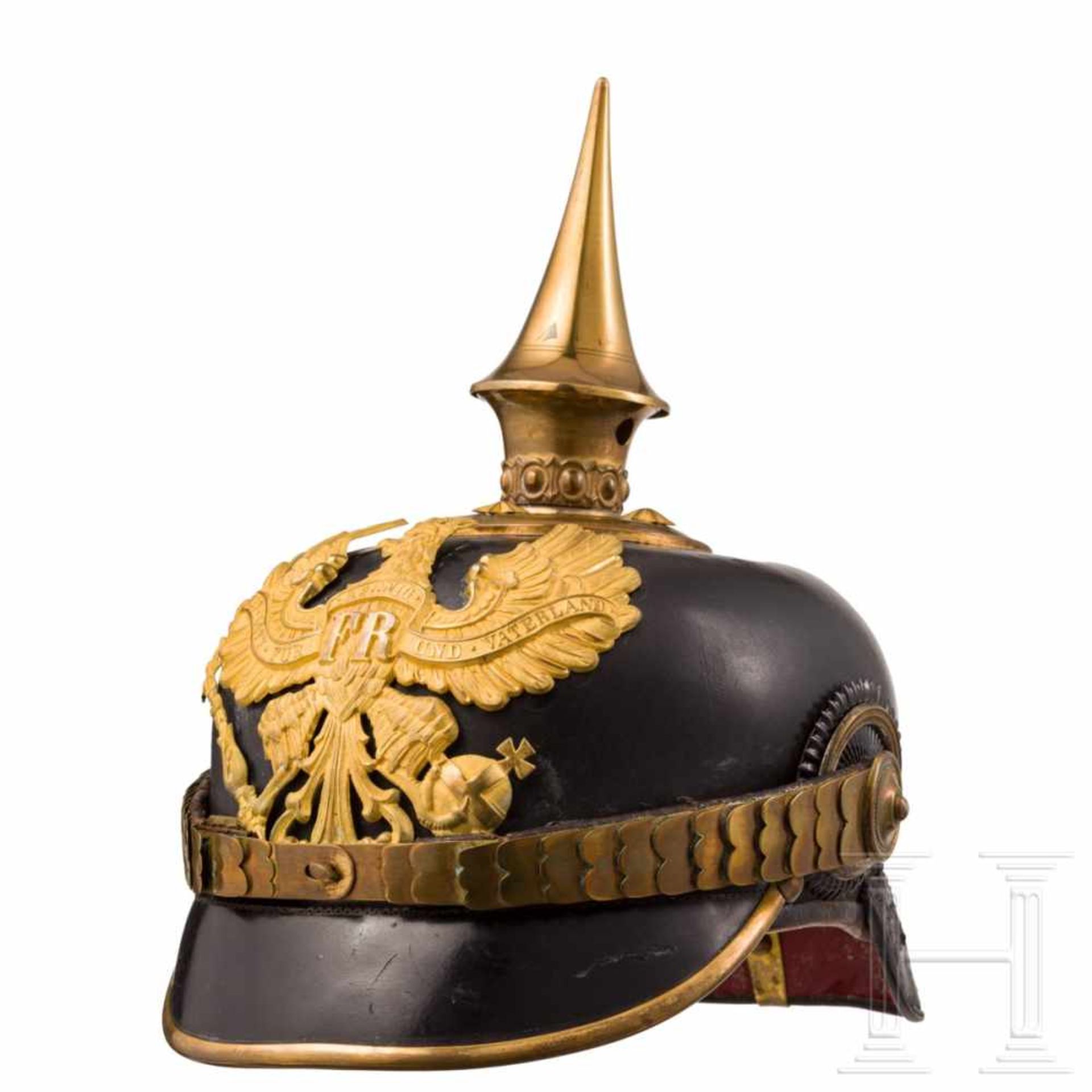 A helmet for officers of the line Regiments, with caseGlocke aus Leder, geschwärzt, aufgesetztes - Bild 2 aus 8