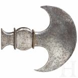 A heavy axe head for sappers (porta-machado), circa 1814Large and heavy, crescent-shaped blade.