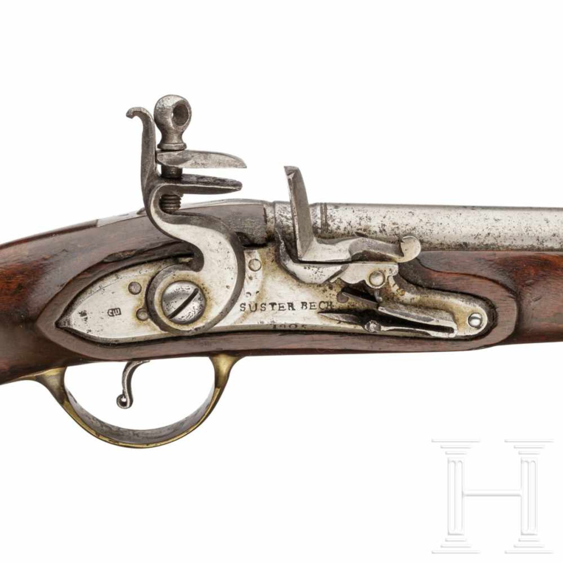 A flintlock pistol of Süsterbeck (Sestrorezk), dated 1805Glatter Lauf im Kaliber 17 mm. - Bild 3 aus 5