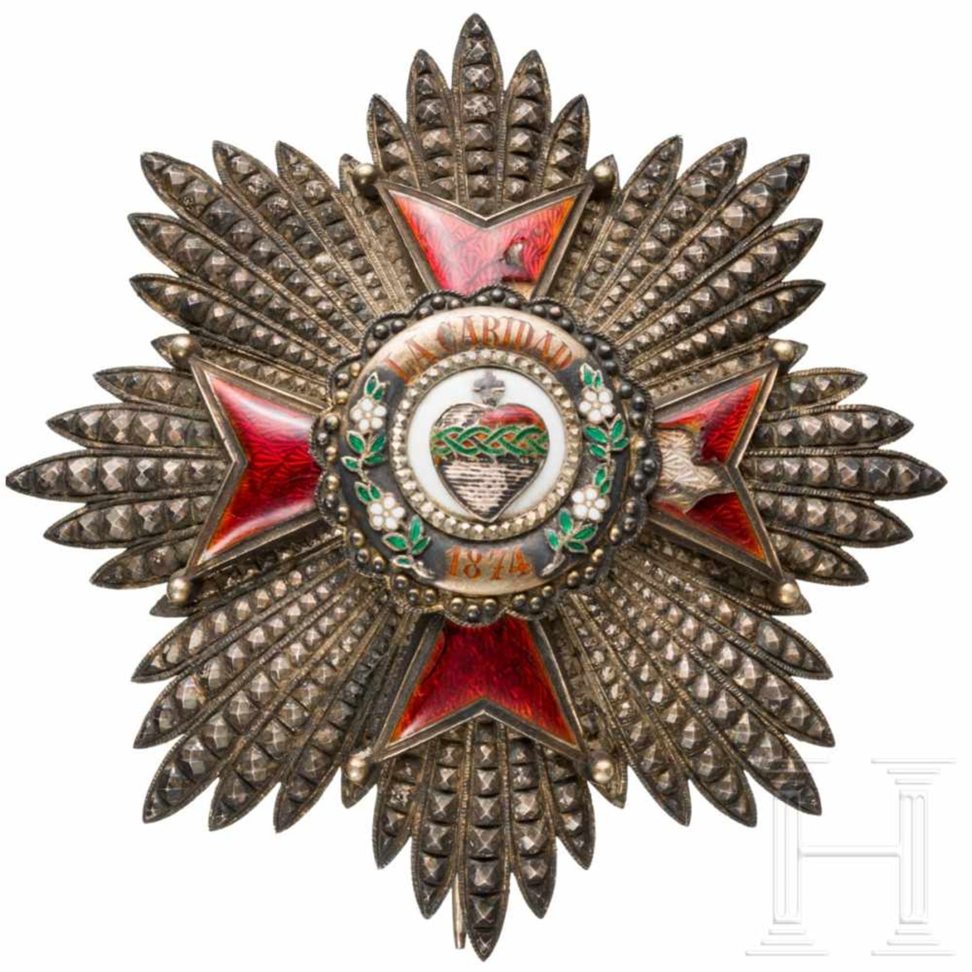 A breast star of the Order Cathedral Prelate Don Carlos La Caridad, 1874Silberner Stern mit
