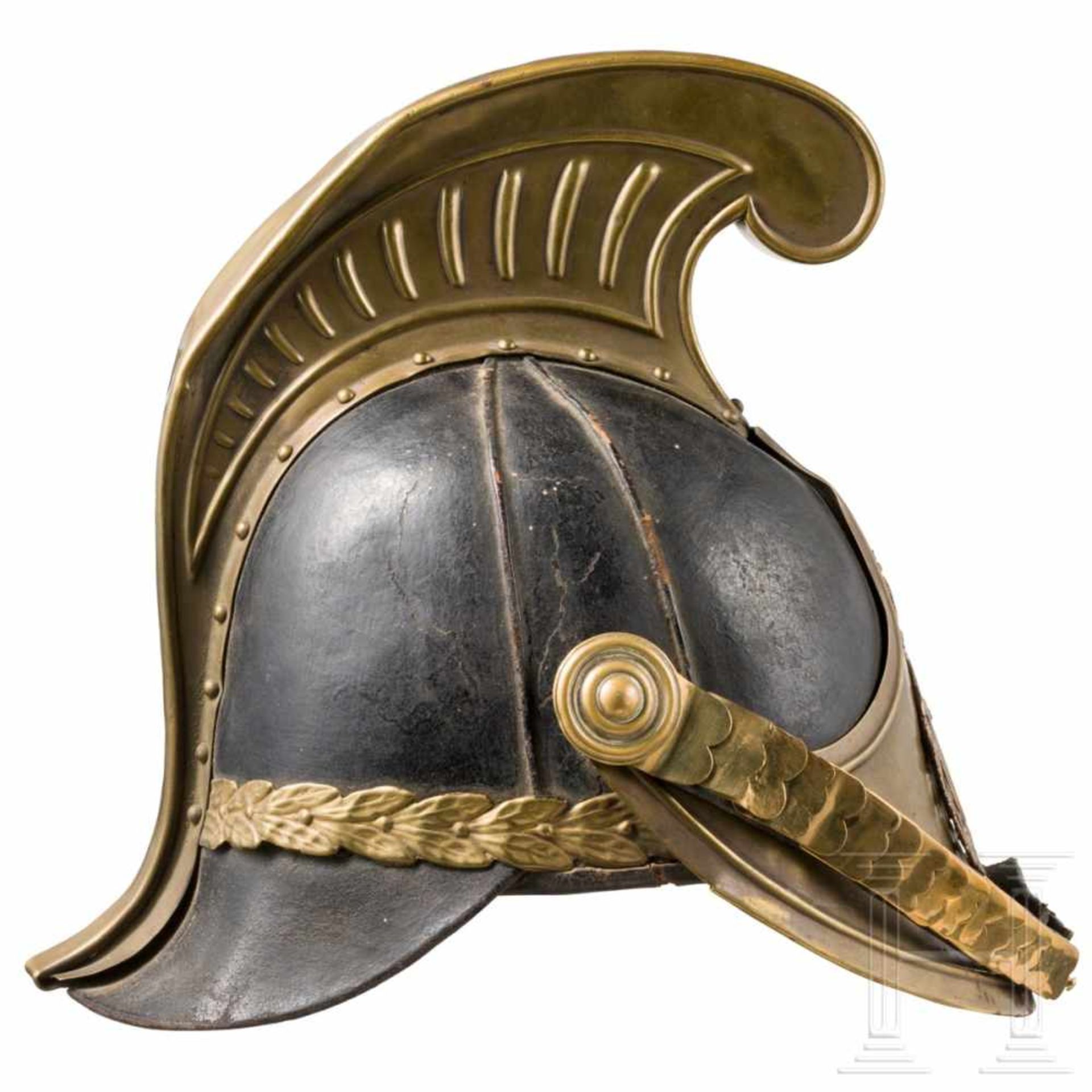 A helmet M 1846 for dragoon troopersDerber schwarzer Lederkorpus mit Vorder- und Hinterschirm - Bild 2 aus 3