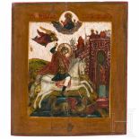 An icon "Saint George and the Dragon", 19th centuryEitempera auf Holz, Darstellung des berühmten