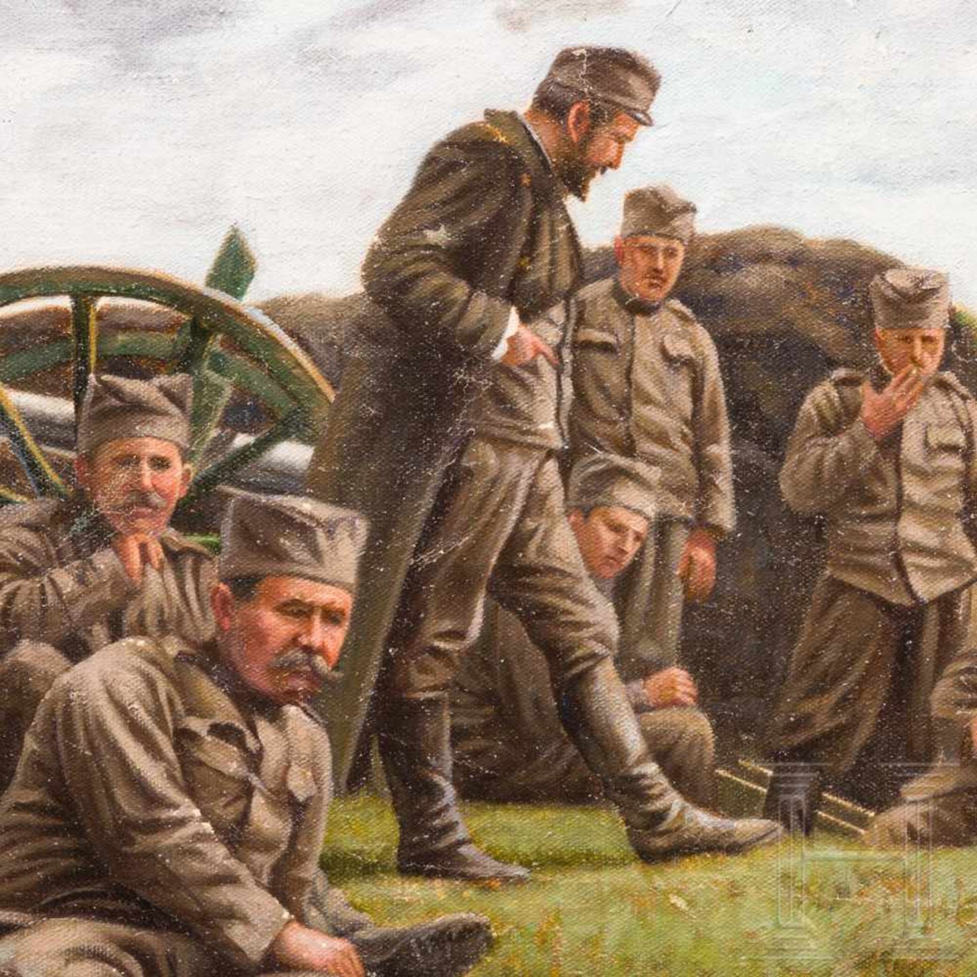 Two military oil paintings, 20th centuryÖl auf Leinwand, unten signiert „S. Schernoff“, Artillerie - Bild 5 aus 5