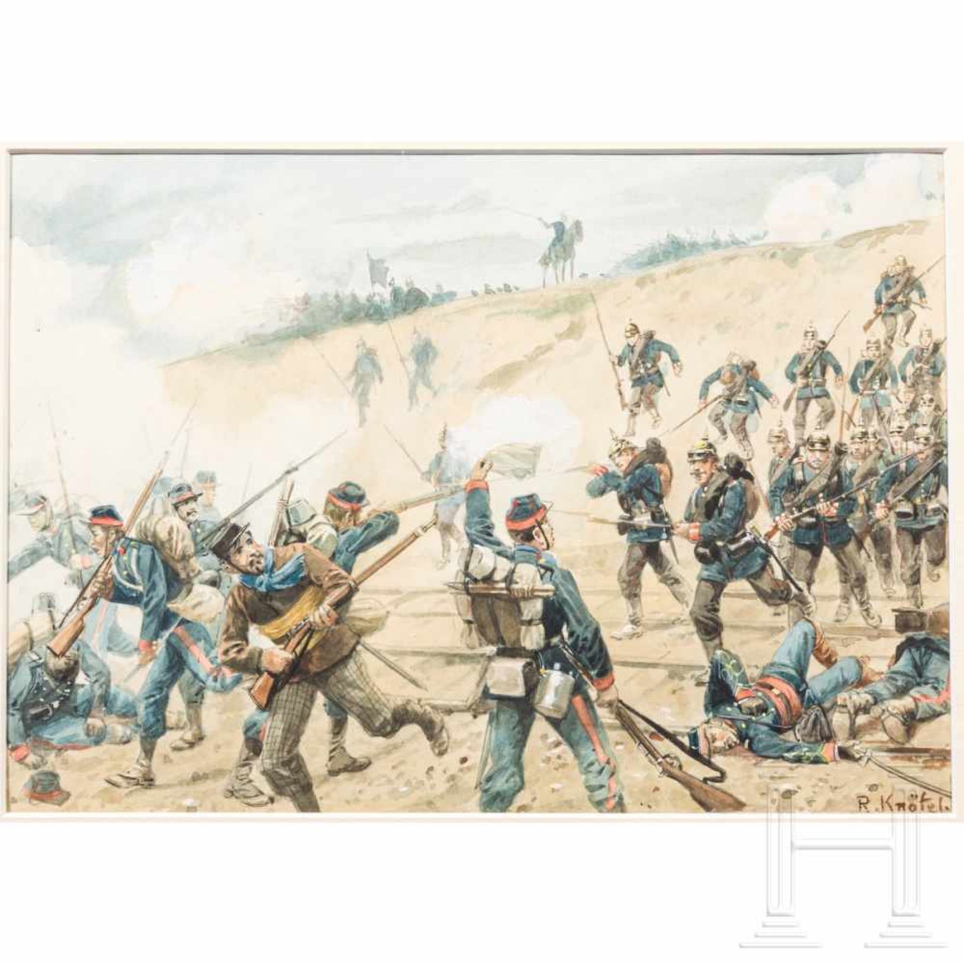Richard Knötel (1857 - 1914) - a watercolour "The Baden soldiers at Nuits on 18 December - Bild 2 aus 4