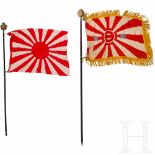 Two Japanese flags from World War IIFahne einer Einheit der Landesverteidigung aus beidseitig