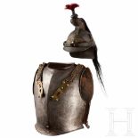 A helmet and a cuirass for curassier troopersHelm M 1874 für Mannschaften der Kürassiere mit