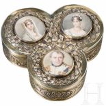 Emperor Napoleon I. Bonaparte - gilt silver box with three miniature portraits, circa 1820Silber