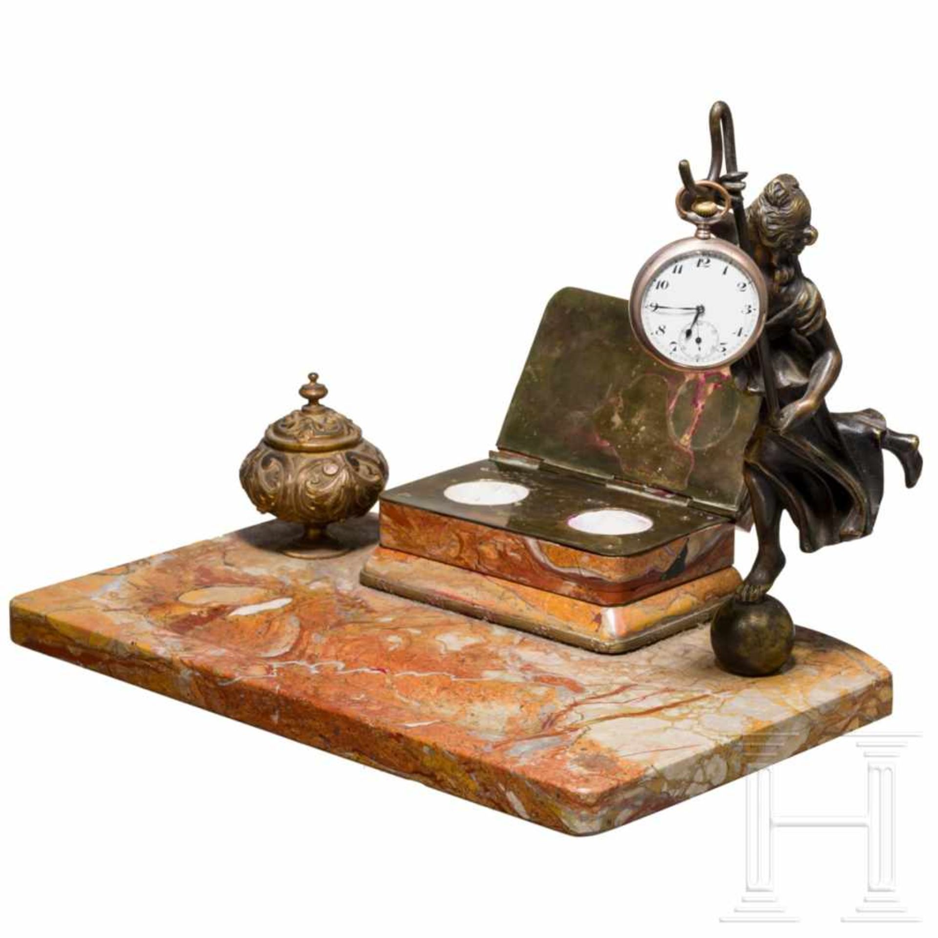 A desk set with coat of arms and goddess of victory, circa 1900Große, schön gemusterte Steinplatte - Bild 2 aus 4